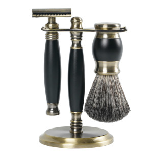 雙刃式古銅刮鬍刀豪華禮盒四件組 - 極致黑