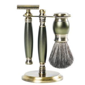 雙刃式古銅刮鬍刀豪華禮盒四件組 - 大地綠