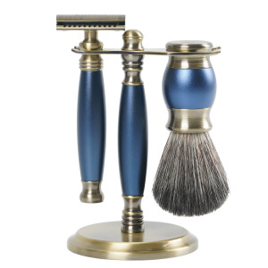 雙刃式古銅刮鬍刀豪華禮盒四件組 - 帝王藍