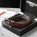 【FREED】時尚方形扣商務休閒頭層牛皮皮帶 - 咖啡色_1