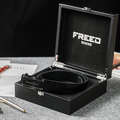 【FREED】仿蛇紋金屬邊方形扣頭商務休閒頭層牛皮自動皮帶 - 黑_1