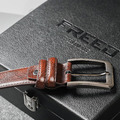 【FREED】時尚方形扣商務休閒頭層牛皮皮帶 - 咖啡色_3