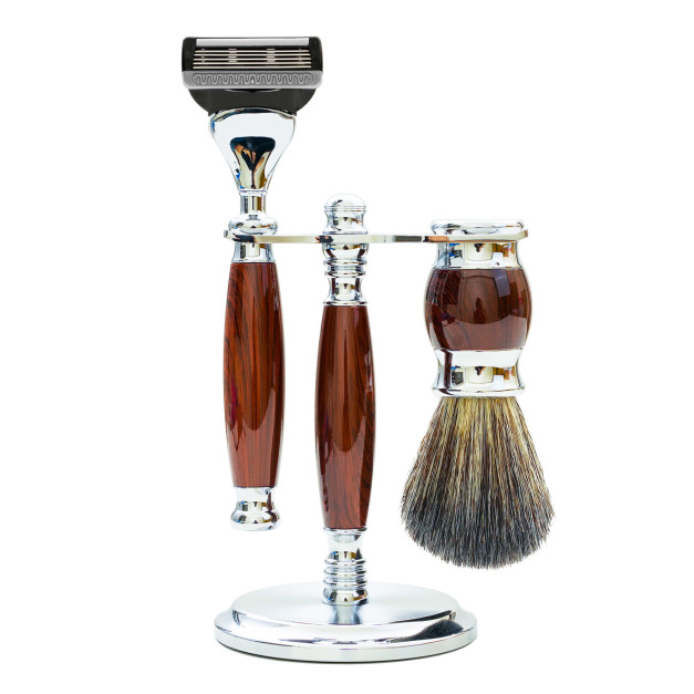 五刀式 刮鬍刀豪華禮盒四件組 - 仿紫紅檀木