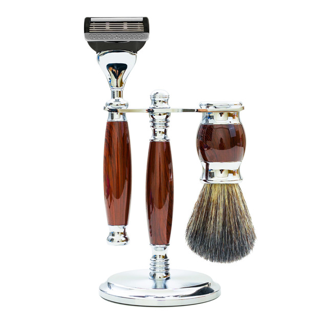 五刀式 刮鬍刀豪華禮盒四件組 - 仿紫紅檀木