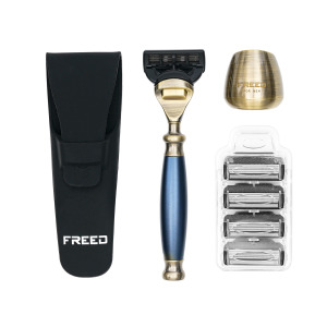 古銅系列尊爵四件組五刀式刮鬍刀禮盒 - 帝王藍