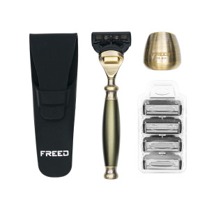 古銅系列尊爵四件組五刀式刮鬍刀禮盒 - 大地綠