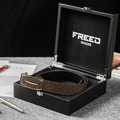 【FREED】方形金色扣商務休閒頭層牛皮自動皮帶 - 咖啡色_1