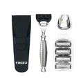 【FREED】尊爵四件組五刀式刮鬍刀禮盒 - F滿版鍍鎳浮雕