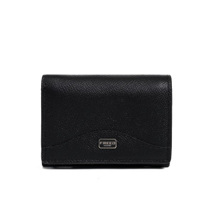 【FREED】經典 Epsom 粒面真皮短夾  三折短夾 - 黑色