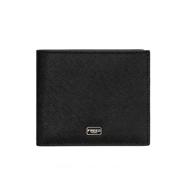 【FREED】經典 Saffiano 十字紋兩折短夾 - 黑色