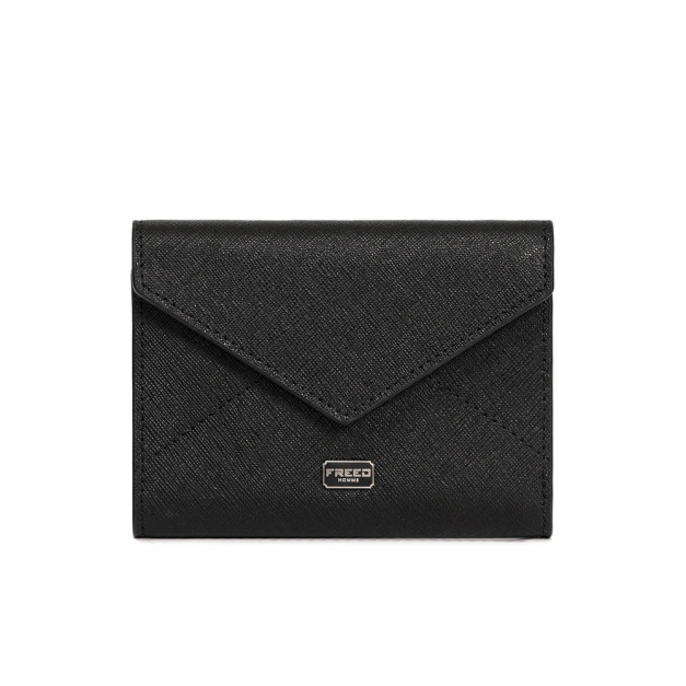 【FREED】經典 Saffiano 十字紋信封三折短夾 - 黑色