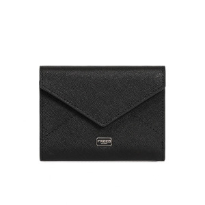 【FREED】經典 Saffiano 十字紋信封三折短夾 - 黑色