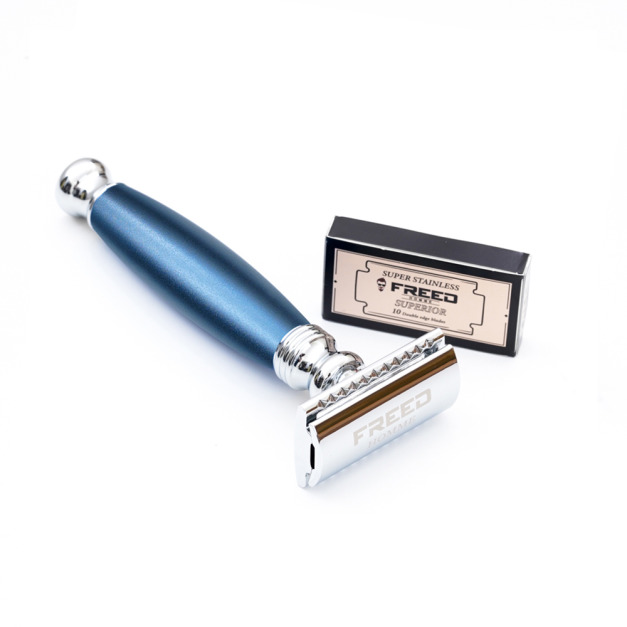 【FREED】封閉式復古雙刃安全刮鬍刀- 時尚藍  (附刀片10片)