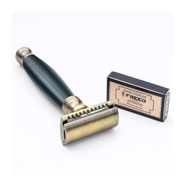 【FREED】封閉式復古雙刃安全刮鬍刀- 古銅黑  (附刀片10片)