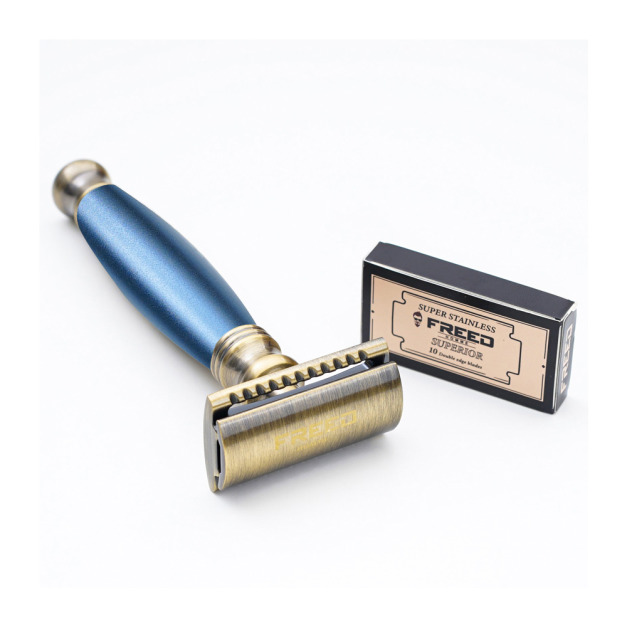 【FREED】封閉式復古雙刃安全刮鬍刀- 帝王藍  (附刀片10片)