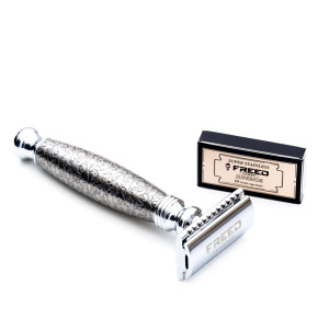 【FREED】封閉式復古雙刃安全刮鬍刀- 蝕刻雕花鍍鎳版  (附刀片10片)