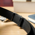 【FREED】字母造型仿鱷魚紋真皮自動皮帶 - 黑銀_3