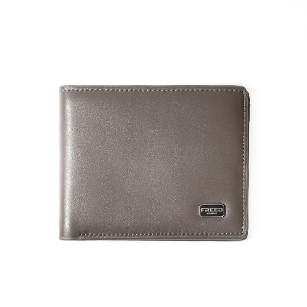 【FREED】紳士極潤頭層納帕(Nappa)真皮短夾 - 鈦光灰