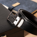 【FREED】 方形扣素面休閒真皮皮帶 - 黑銀_3