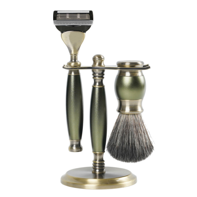 五刀式古銅刮鬍刀豪華禮盒四件組 - 大地綠