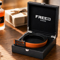 【FREED】 金色/黑色扣頭手掌紋超纖維雙色皮帶-棕面黑底_11