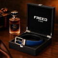 【FREED】槍色方形扣頭手掌紋超纖維皮帶 - 藍面黑底_2
