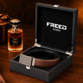 【FREED】槍色網點紋扣頭手掌紋超纖維皮帶 - 咖啡面黑底_2