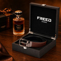 【FREED】槍色旋轉式馬蹄扣手掌紋超纖維皮帶 - 咖啡面黑底_2