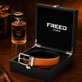 【FREED】槍色方框扣頭手掌紋超纖維皮帶 - 棕面黑底_2