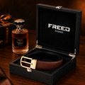 【FREED】霧金馬蹄扣手掌紋超纖維皮帶 - 咖啡面黑底_2