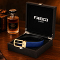 【FREED】霧金馬蹄扣手掌紋超纖維皮帶 - 藍面黑底_2