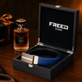 【FREED】雙色三線扣頭手掌紋超纖維皮帶 - 藍面黑底_2