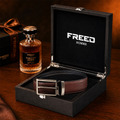 【FREED】槍色方框扣頭手掌紋超纖維皮帶 - 咖啡面黑底_2