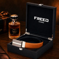 【FREED】雙色三線扣頭手掌紋超纖維皮帶 - 棕面黑底_2