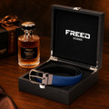 【FREED】槍色旋轉式馬蹄扣手掌紋超纖維皮帶 - 藍面黑底_2
