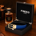 【FREED】亮金旋轉式馬蹄扣手掌紋超纖維皮帶 - 藍面黑底_2