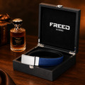 【FREED】銀色細邊繩紋扣頭手掌紋超纖維皮帶 - 藍面黑底_2
