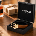 【FREED】亮金旋轉式方扣細紋雙色超纖維皮帶 - 咖面黑底_2