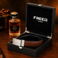 【FREED】銀色細邊繩紋扣頭手掌紋超纖維皮帶 - 咖啡面黑底_2