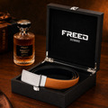 【FREED】銀色細邊繩紋扣頭手掌紋超纖維皮帶 - 棕面黑底_2