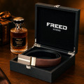 【FREED】雙色三線扣頭手掌紋超纖維皮帶 - 咖啡面黑底_2