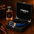 【FREED】槍色方框扣頭手掌紋超纖維皮帶 - 藍面黑底_2