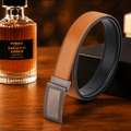 【FREED】銀色人字紋框扣頭細紋雙色超纖維皮帶_3