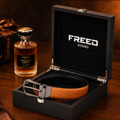 【FREED】槍色旋轉式馬蹄扣手掌紋超纖維皮帶 - 棕面黑底_2