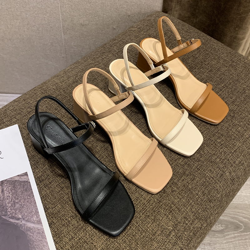 兩種高度-4色/一字粗跟涼鞋