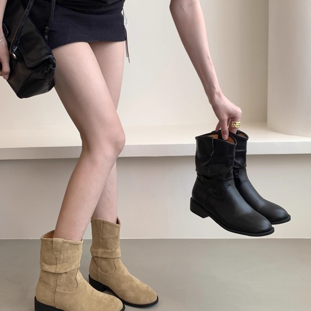 法式褶皺堆堆短靴