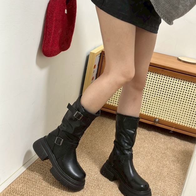 特價款-皮帶中筒靴