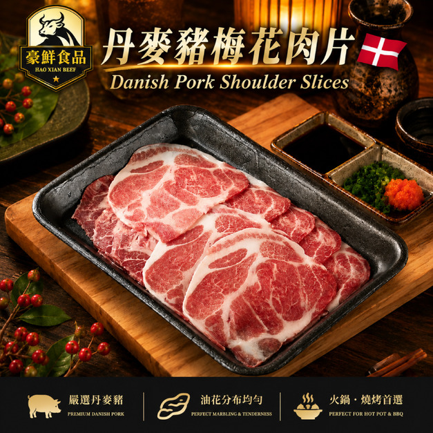 豪鮮牛肉 丹麥梅花豬肉片1盒(200g&plusmn;10%/盒)_任選TDanish Sliced Pork Collar