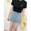 素面彈性牛仔短褲