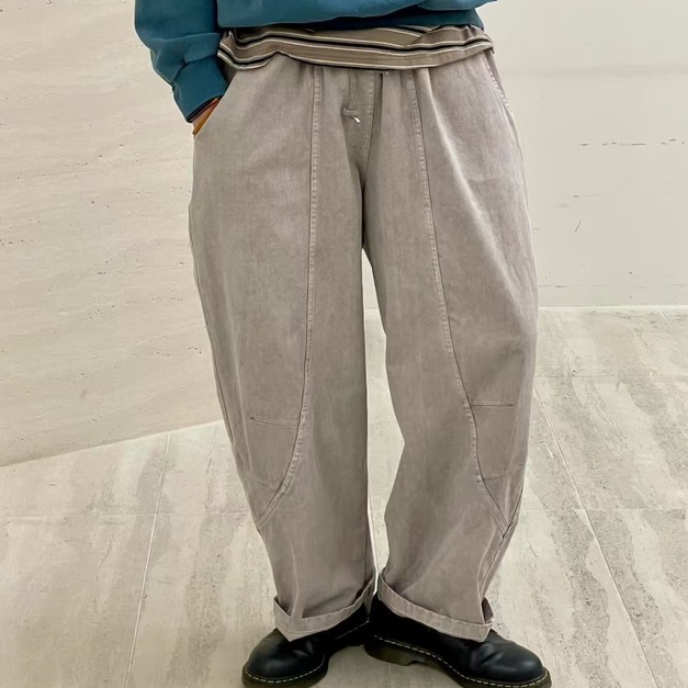 立體弧線拼接休閒長褲